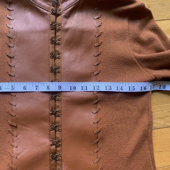 Nygard Collection Faux Leather Panel Knit Jacket – Brown – Size 6 Petite - Picture 6 of 8